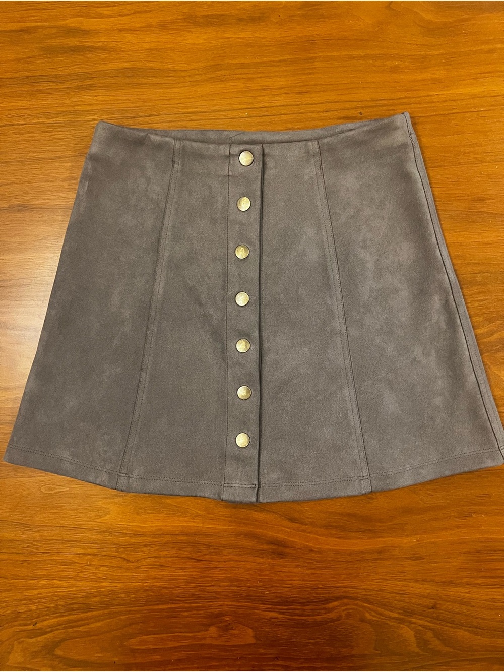 Wishlist Gray Faux Suede Button-Front Mini Skirt - Size M
